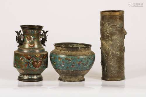 A convolute of (3) Asian bronze vases, 1st half 20th century.