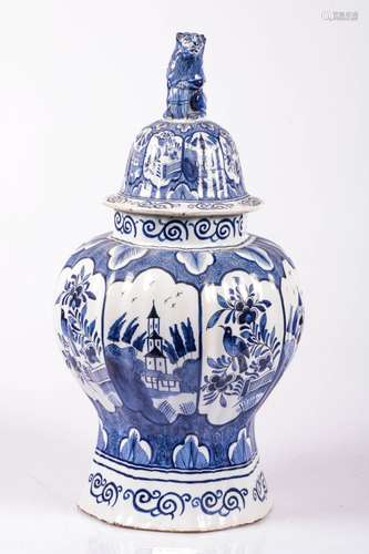 A monumental Delft earthenware lidded vase, Holland, 19th century.