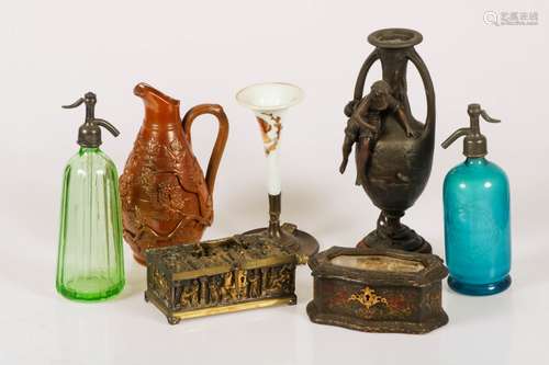 A lot with various items a.w. (2) soda siphons.