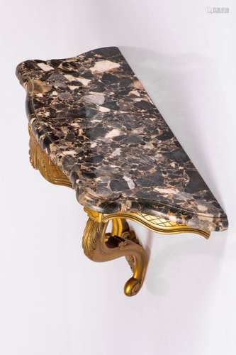 A gold laquered wood wall console table, Italy, mid. 20th century.