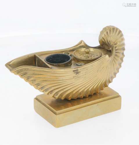 A gilt inkwell in the shape of a nautilus shell, France, late 19th century.