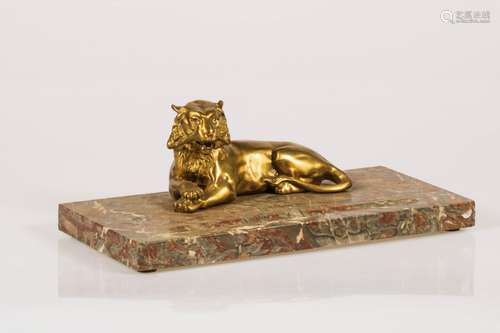 An inkewell in the shape of a reclining lion, France, ca. 1920.