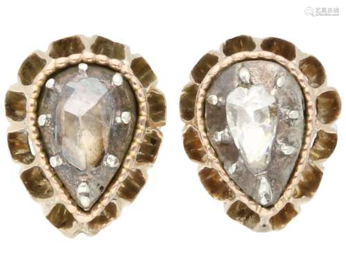 Yellow gold open worked earrings set with diamonds - 14 ct.