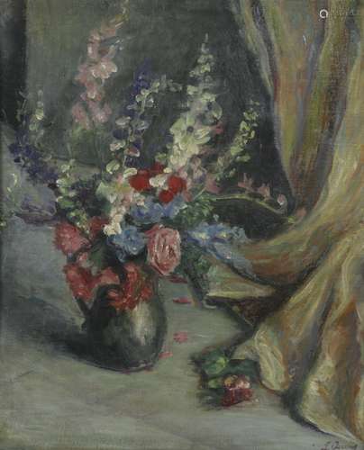 Dutch School, 20th Century, A still life with flowers on a vase.