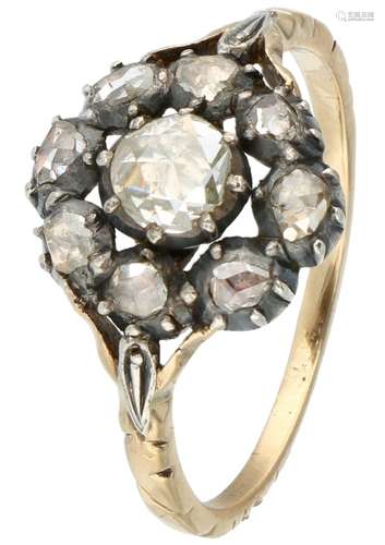 Antique yellow gold rosette ring, with 9 rose cut diamonds - 14 ct.