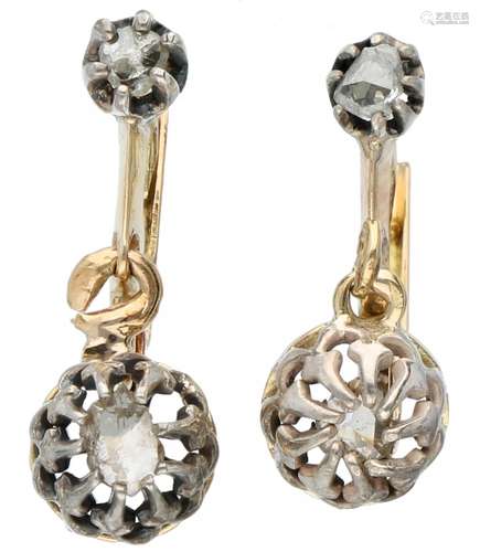 Yellow gold earrings, with rose cut diamond - 14 ct.