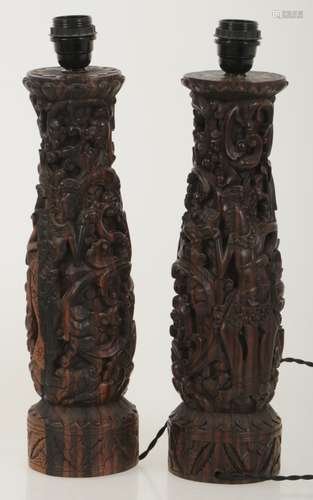 (2) piece set of Balinese coromandel wood lamp bases, Indonesia, 2nd half of the 20th century.