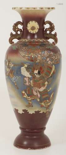 A collar vase in Satsuma earthenware decorated with flowers and warriors. Japan, 1st half 20th centu