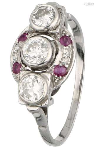 White gold ring set with approx. 0.51 ct. diamond and natural ruby - 14 ct.