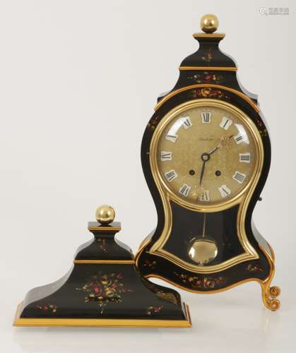 A wooden console mantel clock decorated with painted flowers, marked Burcherer. 2nd half of the 20th