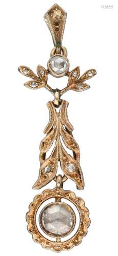 Yellow gold Art Deco pendant set with 9 rose cut diamonds - 14 ct.