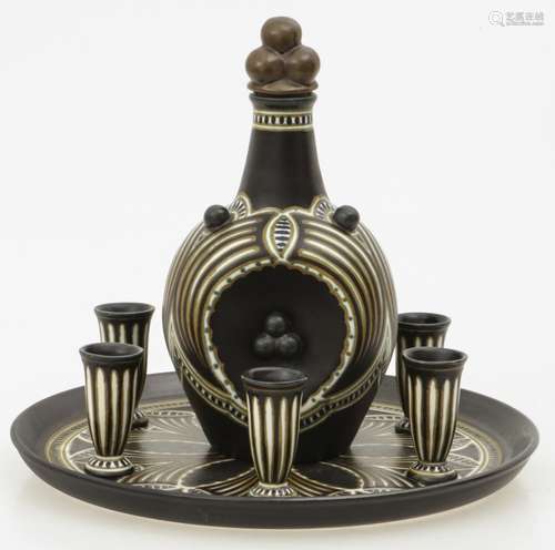 (8) piece pottery liqueur set