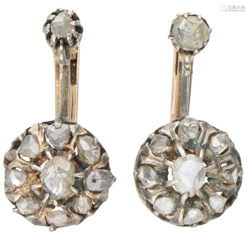 Yellow gold earrings, with 20 rose cut diamonds - 14 ct.