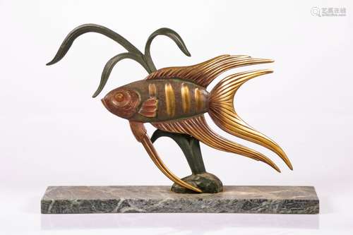 A bronze sculpture of a veiltail fish, 1st half 20th century.