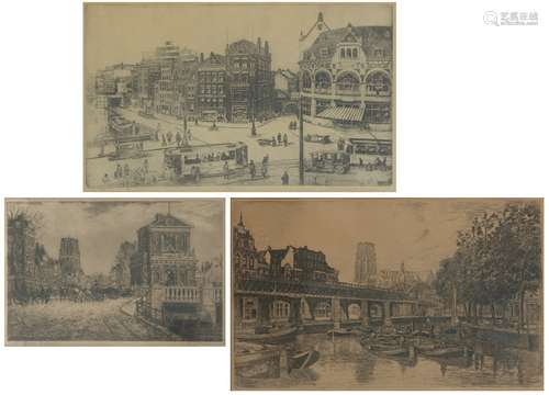 A lot comprising of (3) etchings, a.o. . Eugéne Rensburg 'Delftse Poort, Rotterdam; Bramdenburg, 'Sp