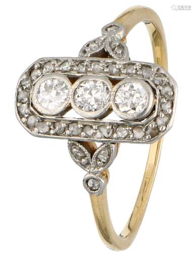 Yellow gold Art Deco ring set with approx. 0.20 ct. diamond - 14 ct.