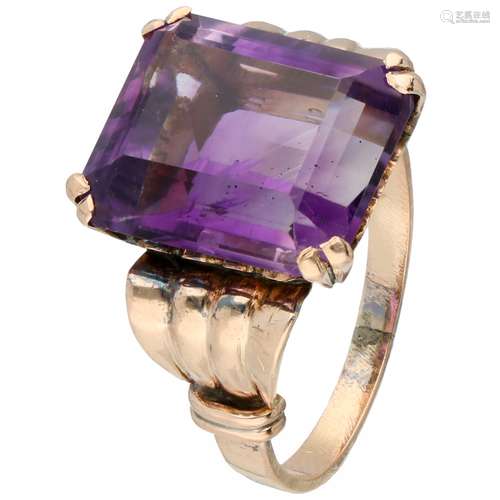 Rose gold solitaire ring, with synthetic bicolor amethyst - BLA 10 ct.