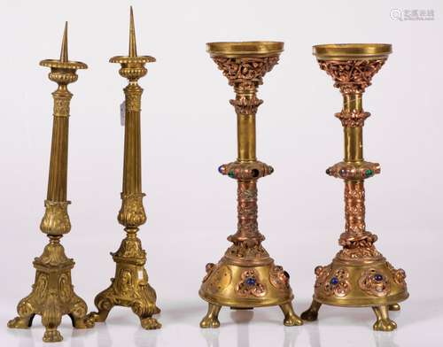 A set of (2) neo Byzantine candles, together with (2) pricket candles.