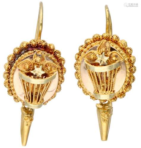 Yellow gold antique earrings - 14 ct.