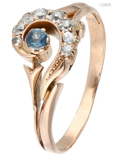 Rose gold ring, with approx. 0.16 ct diamond and natural sapphire - BLA 10 ct.