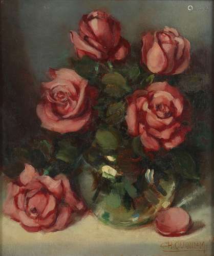 Dutch School, 20th Century, A sill life with roses in a glass vase.