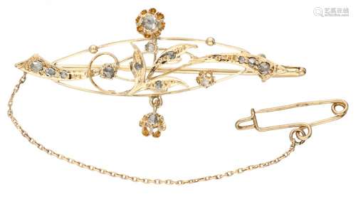 Yellow gold brooch, with 14 rose cut diamonds - 14 ct.