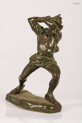 A bronze statue of a man with flail, France, ca. 1900.