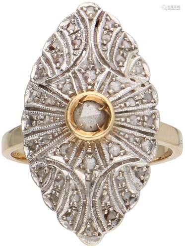 Yellow gold marquise ring, with 41 rose cut diamonds - 18 ct.