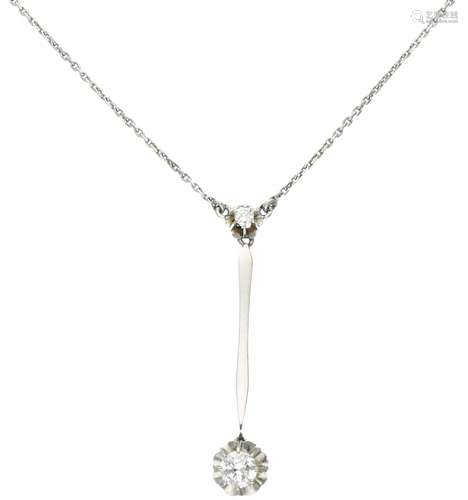 Antique white gold necklace, with approx 0.42 ct diamond - 14 ct.