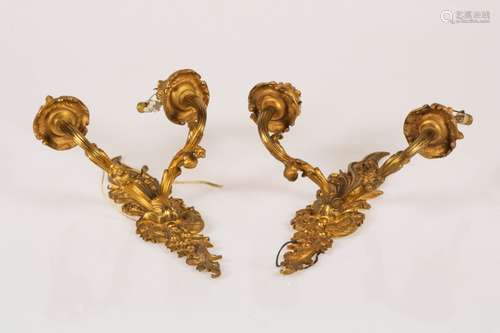 A set of (2) gilt bronze wall appliques/ sconces, France, ca. 1900.