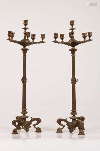 A set of (2) bronze candelabra, France, late 19th century.