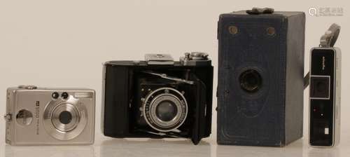 Four various photocamera's, a.w. an Insign box camera.