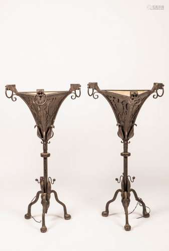 A set of (2) Amsterdam School wrought iron floorlamps, Dutch, 2nd quarter 20th century.