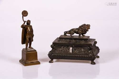 A brass miniature desk chest, France, 19th century and later.