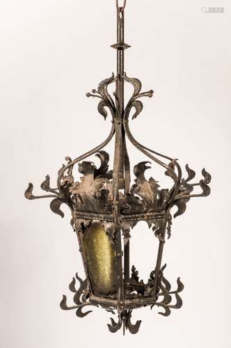 A wrought iron hall lamp, France, 19th century.