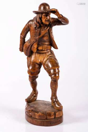 A wood carving, depicting a military scout (Chouan), France, 20th century.