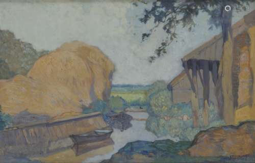 Ype Heerke Wenning (Leeuwarden 1879 - 1959 Wassenaar), Hay stacks on a moat.