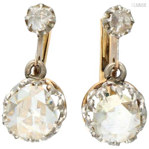 Yellow gold earrings, with 4 rose cut diamonds - BLA 10 ct.