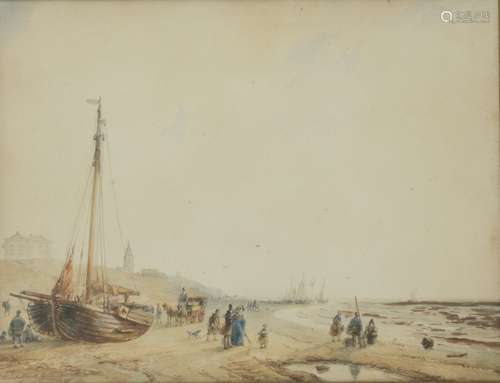 Andres Schelfhout (The Hague 1787 - 1870), Activities on Scheveningen Beach with 'Seinpostduin' and