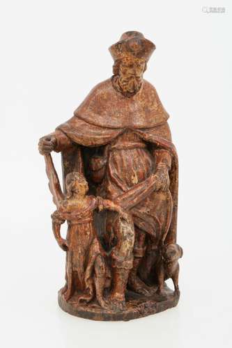 A wooden sculpture of St. Rochus, Low Countries, 16th. Century.