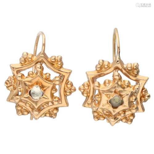 Rose gold earrings, with rhinestone - 14 ct.