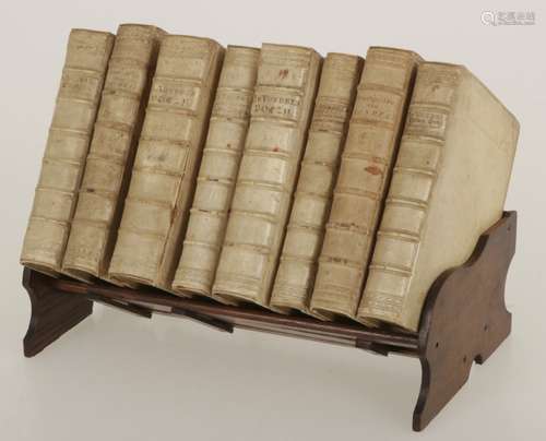 An eight-volume series of books, Joost van den Vondel, together with an oakwood bookstand, Dutch, 17