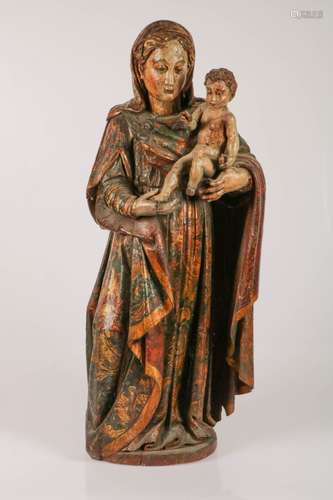 A polychrome painted mother with child, France, 16th century.