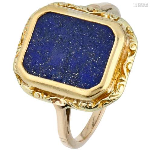 Yellow gold signet ring, with lapis lazuli - BLA 10 ct.