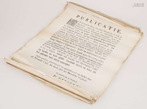 A proclamation of the city council of Dordrecht, from the Batavian Republic, 1797