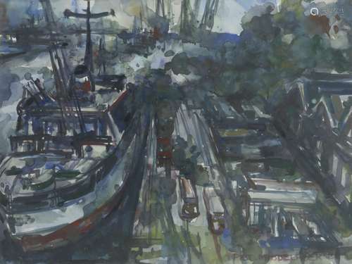 Piet Middelhoek (Brielle 1930 - 2004), Shipping in the harbour.