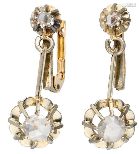 Bicolor gold earrings, with 4 rose cut diamonds - 18 ct.