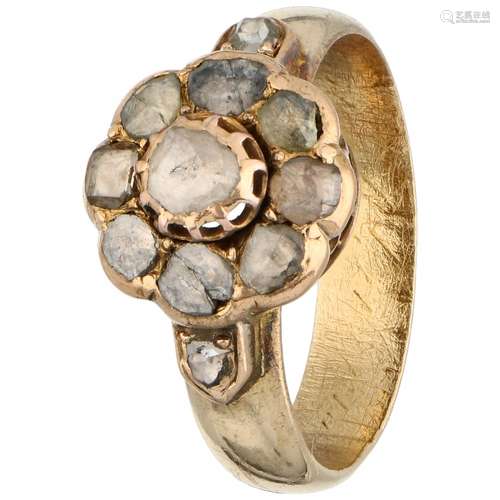 Yellow gold shoulder ring, with 11 rose / square cut diamonds - 18 ct.