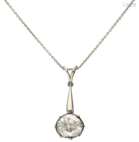 White gold antique necklace with pendant set with 1 rose cut diamond - 14 ct.