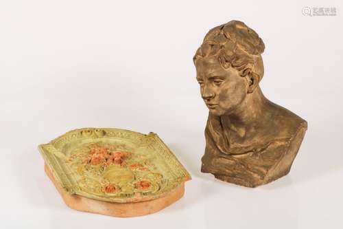 A lot with (2) terracotta(?) objects, France, 19th century.